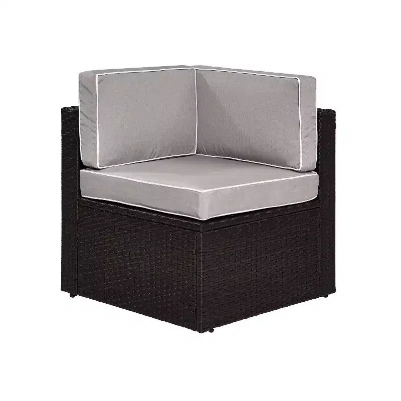 Palm Harbor Outdoor Wicker Corner Chair - Gray - Crosley: Steel Frame, UV-Resistant, Polyester Cushions
