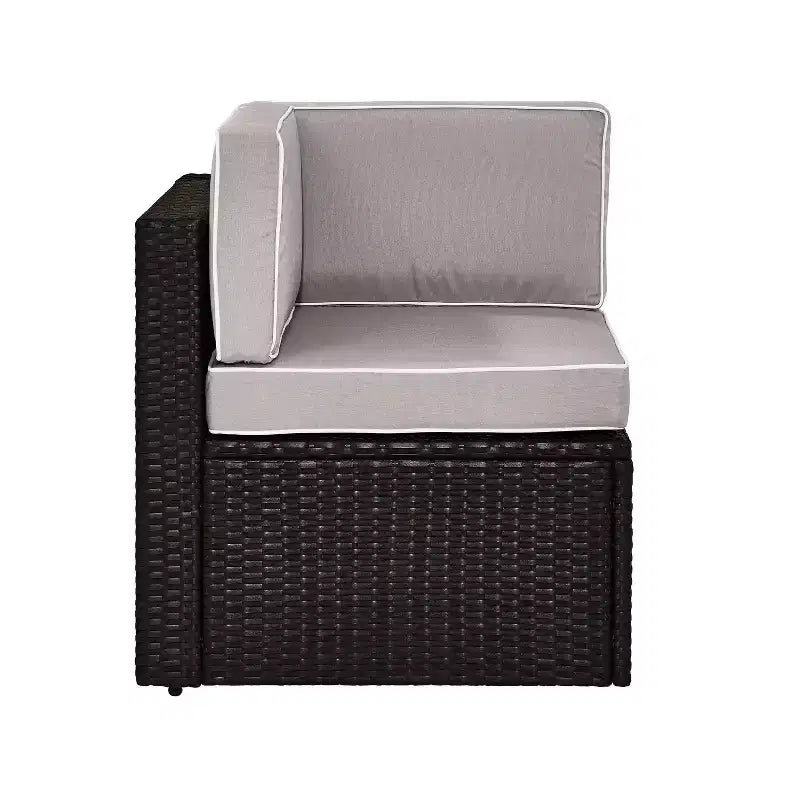 Fauteuil d'angle en osier d'extérieur Palm Harbor - Gris - Crosley : Structure en acier, résistant aux UV, Coussins en polyester