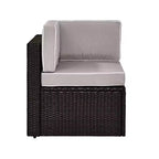 Fauteuil d'angle en osier d'extérieur Palm Harbor - Gris - Crosley : Structure en acier, résistant aux UV, Coussins en polyester