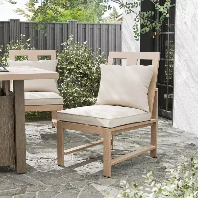 Greemotion 2pc Bordeaux Outdoor Brushed Metal Armless Patio Armless Chair with Cushions Brown