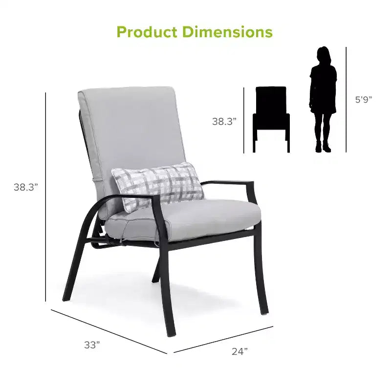 Greemotion 6pc Palma Outdoor Metal Reclining Cushioned Arm Patio Chairs Gray