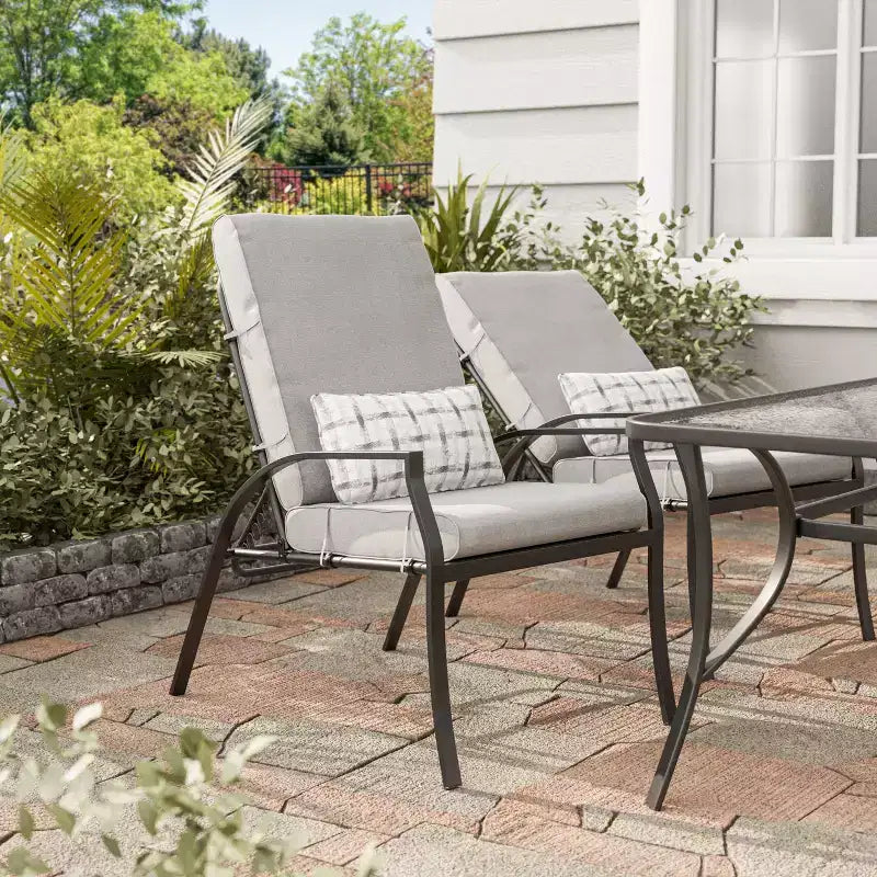 Greemotion 6pc Palma Outdoor Metal Reclining Cushioned Arm Patio Chairs Gray