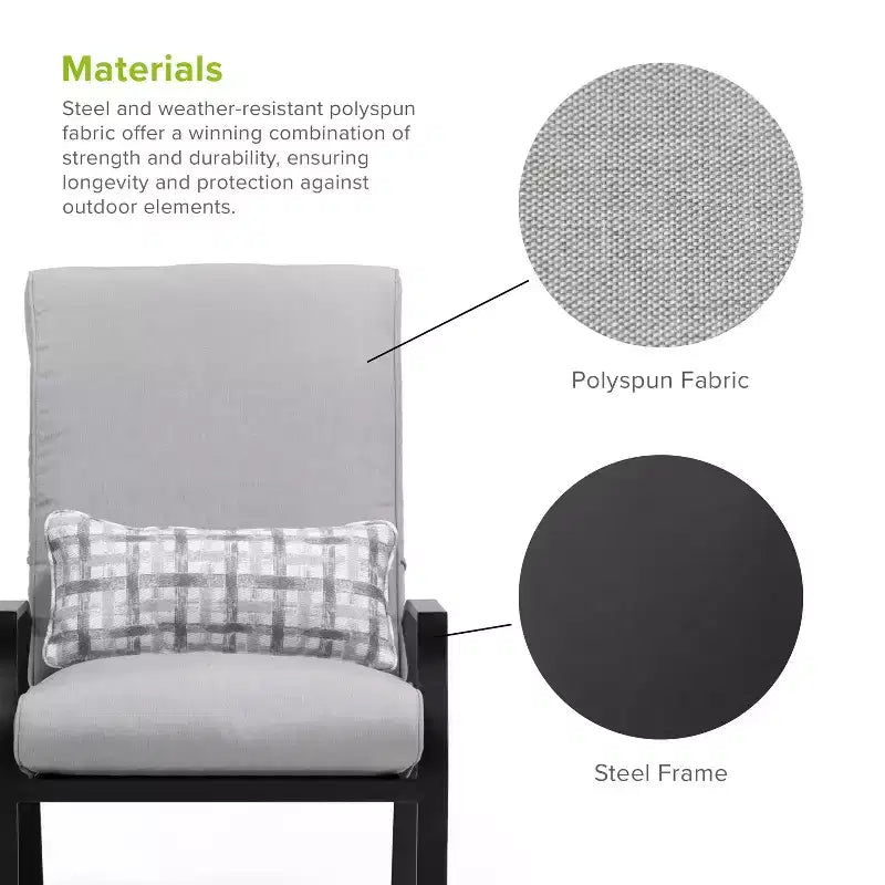 Greemotion 6pc Palma Outdoor Metal Reclining Cushioned Arm Patio Chairs Gray