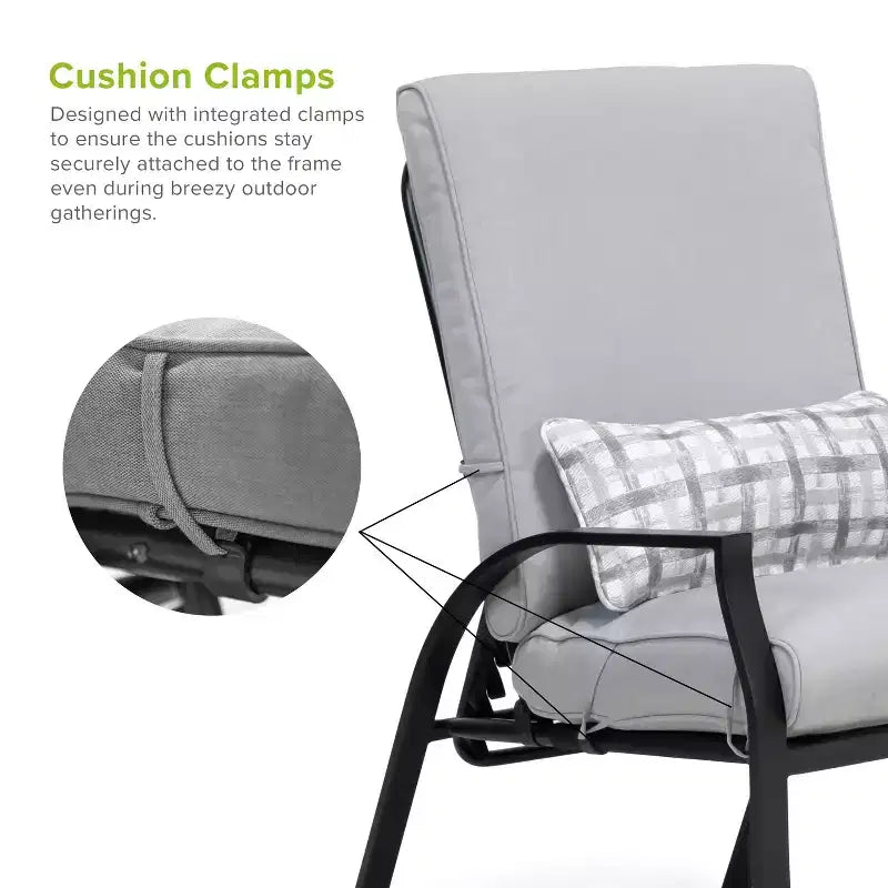 Greemotion 6pc Palma Outdoor Metal Reclining Cushioned Arm Patio Chairs Gray