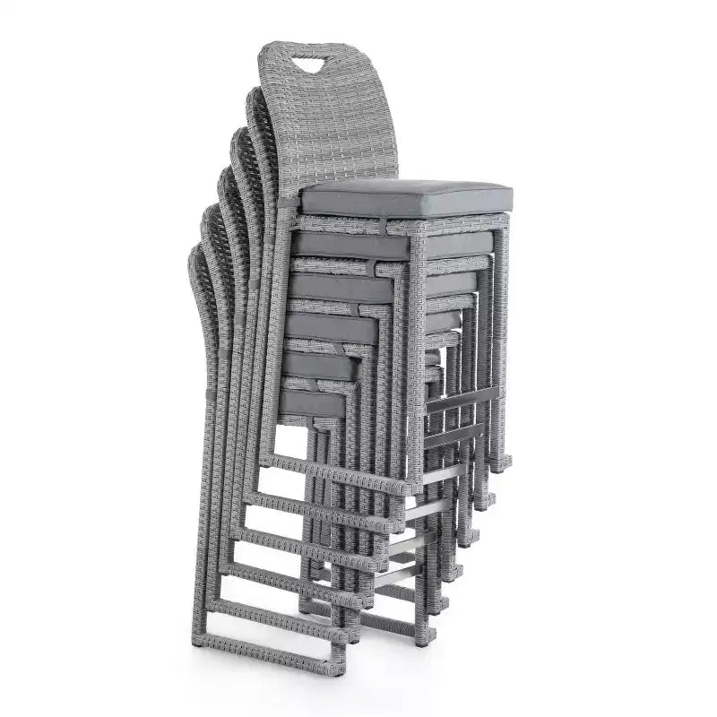 Greemotion 6pc Cyprus Outdoor Bar Height Stackable Armless Patio Chairs Gray: UV-Resistant, All-Weather, Aluminum Frame