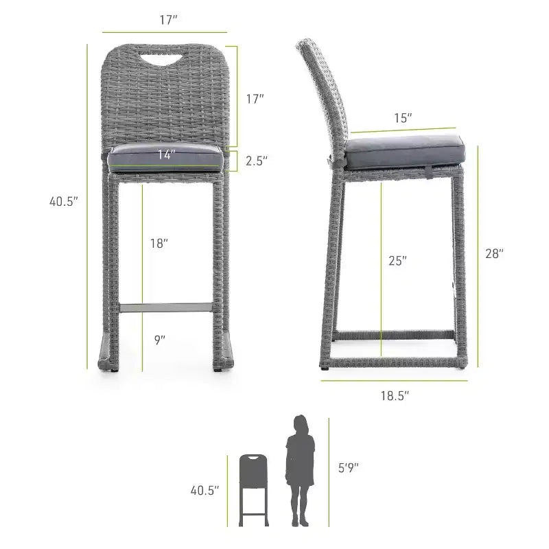 Greemotion 6pc Cyprus Outdoor Bar Height Stackable Armless Patio Chairs Gray: UV-Resistant, All-Weather, Aluminum Frame