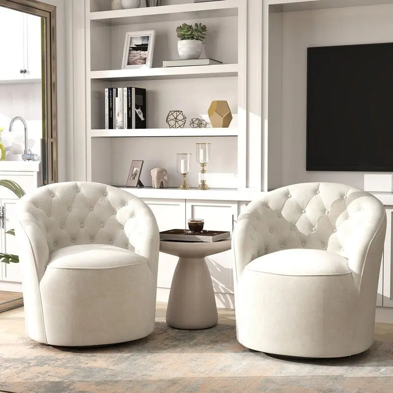 Velvet Upholstered 360 Degree Swivel Barrel Chair with Button Tufted Back