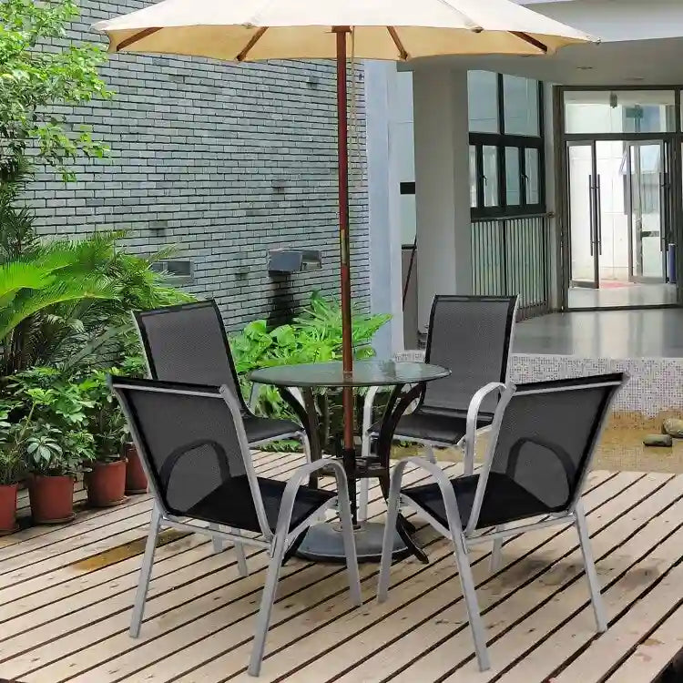 Lot de 4 chaises de salle à manger empilables avec accoudoirs pour patio - 73,7 x 54,6 x 90,2 cm (L x l x H)