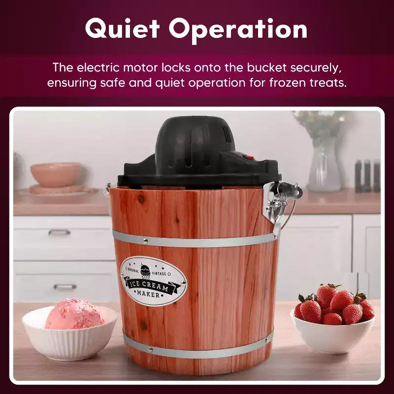 Elite Cuisine 4qt Old Fashioned Vintage Electric Ice Cream Maker Machine