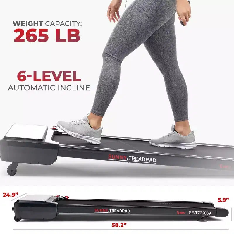Tapis de course intelligent compact auto-inclinable Sunny Health & Fitness Sleek Stride