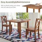 Ensemble de salle à manger 3 pièces avec table à rabats en bois et 2 chaises à dossier en X pour petits espaces