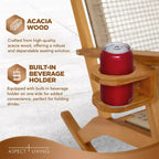 Chaise à bascule Aspect Living Vega avec porte-gobelet, finition naturelle, pour terrasse, jardin, intérieur et extérieur - Construction en bois robuste