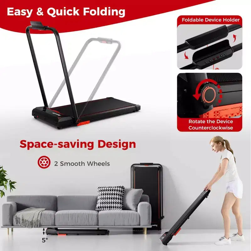 Costway 3 in 1 Folding Treadmill with Remote Control LED Display and APP for Home Red/Blue