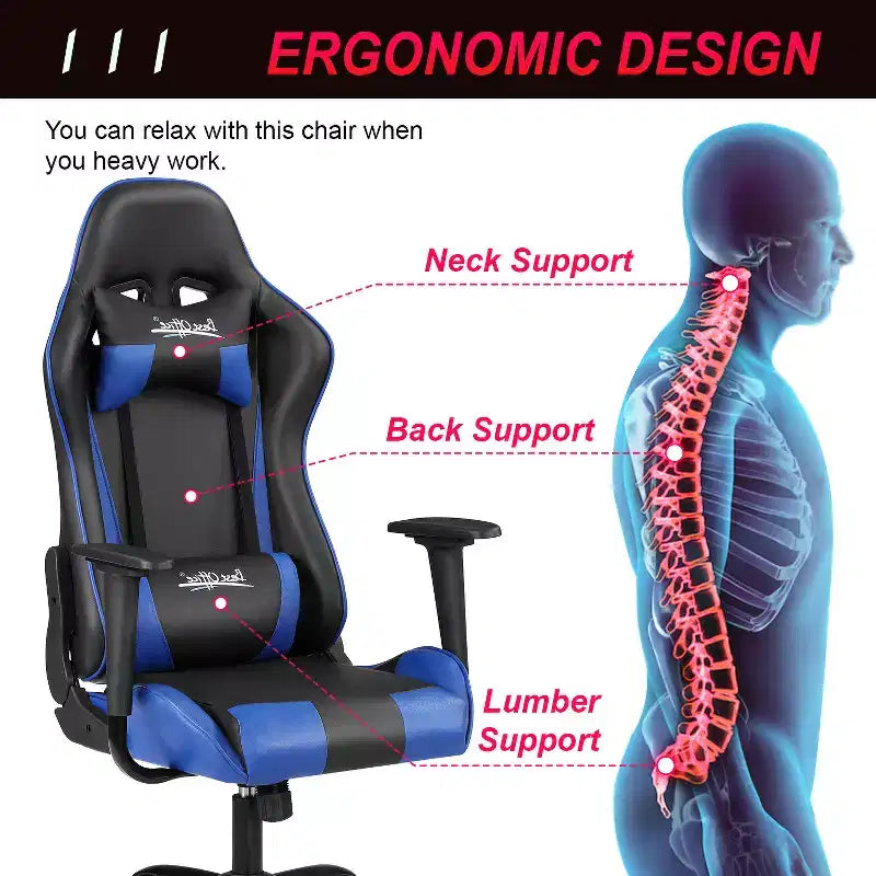 BestMassage Gaming Chair Office Chair with Lumbar Support Headrest Armrests and Rolling Swivel Computer Chair for PC Gamer