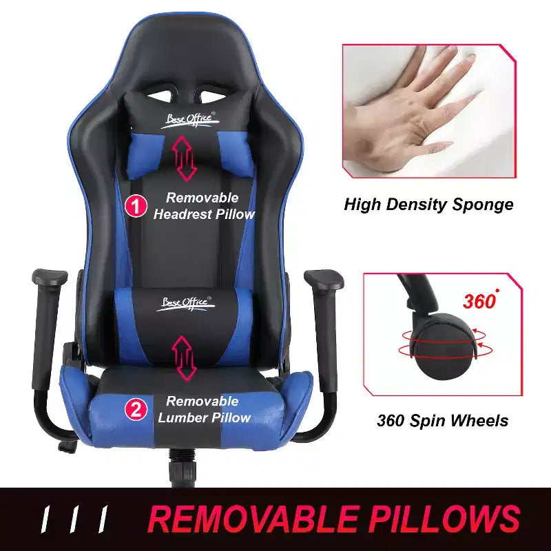 BestMassage Gaming Chair Office Chair with Lumbar Support Headrest Armrests and Rolling Swivel Computer Chair for PC Gamer