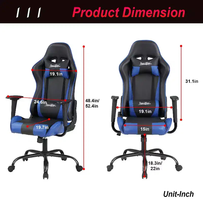 BestMassage Gaming Chair Office Chair with Lumbar Support Headrest Armrests and Rolling Swivel Computer Chair for PC Gamer