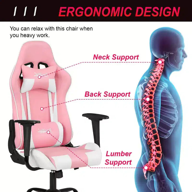 BestMassage Gaming Chair Office Chair with Lumbar Support Headrest Armrests and Rolling Swivel Computer Chair for PC Gamer