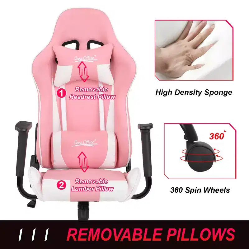 BestMassage Gaming Chair Office Chair with Lumbar Support Headrest Armrests and Rolling Swivel Computer Chair for PC Gamer