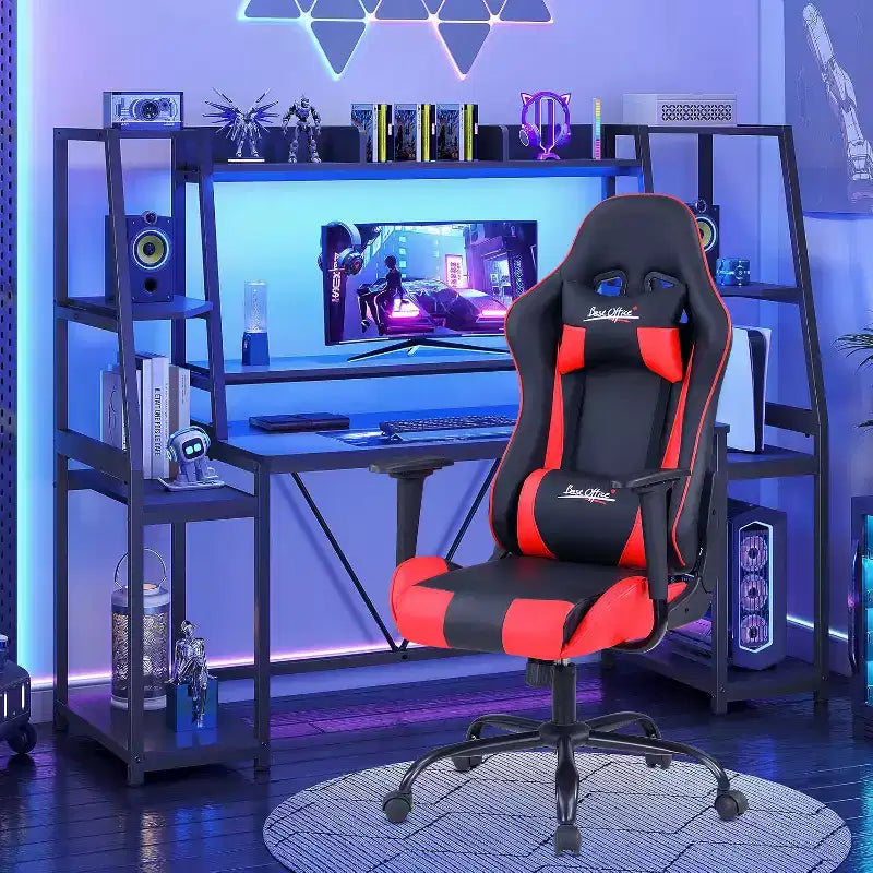 BestMassage Gaming Chair Office Chair with Lumbar Support Headrest Armrests and Rolling Swivel Computer Chair for PC Gamer