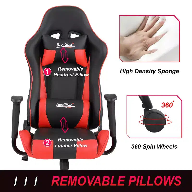 BestMassage Gaming Chair Office Chair with Lumbar Support Headrest Armrests and Rolling Swivel Computer Chair for PC Gamer
