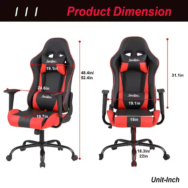 BestMassage Gaming Chair Office Chair with Lumbar Support Headrest Armrests and Rolling Swivel Computer Chair for PC Gamer