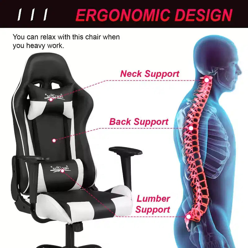 BestMassage Gaming Chair Office Chair with Lumbar Support Headrest Armrests and Rolling Swivel Computer Chair for PC Gamer