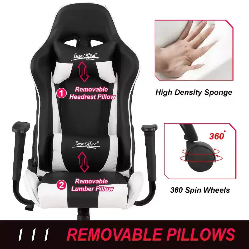 BestMassage Gaming Chair Office Chair with Lumbar Support Headrest Armrests and Rolling Swivel Computer Chair for PC Gamer