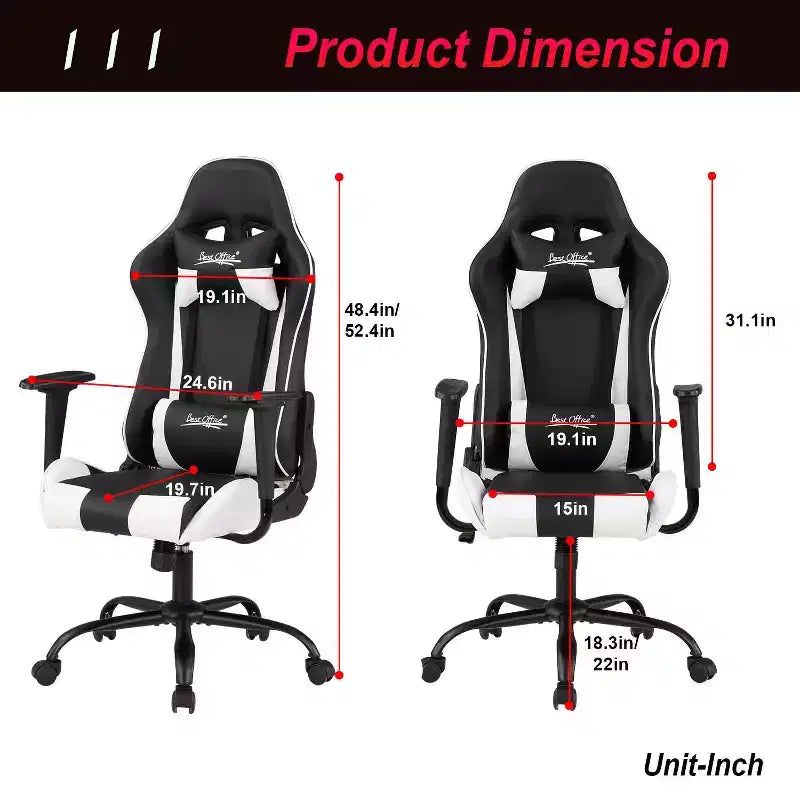 BestMassage Gaming Chair Office Chair with Lumbar Support Headrest Armrests and Rolling Swivel Computer Chair for PC Gamer