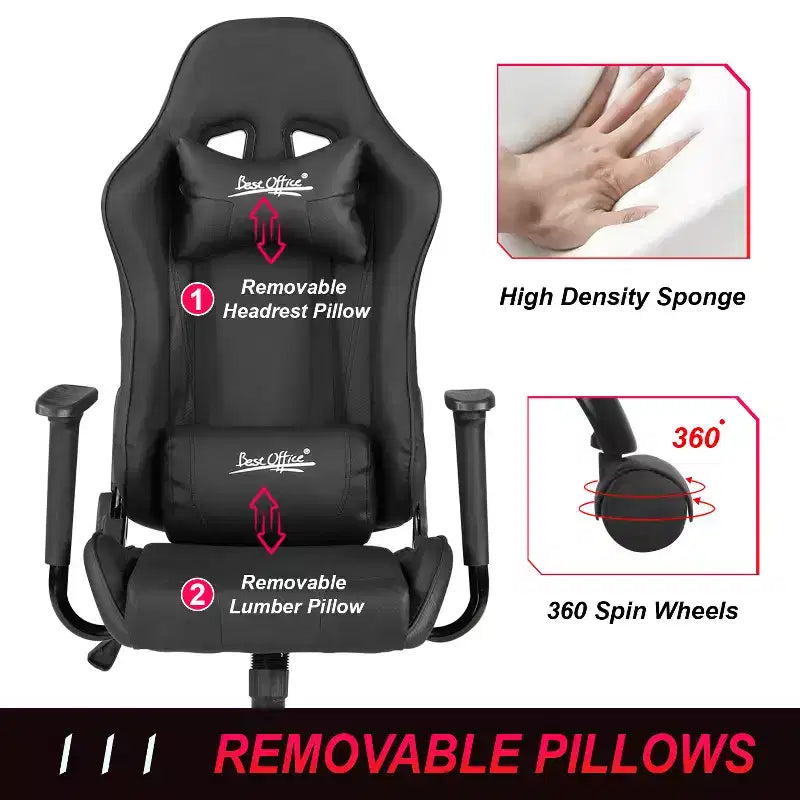 BestMassage Gaming Chair Office Chair with Lumbar Support Headrest Armrests and Rolling Swivel Computer Chair for PC Gamer