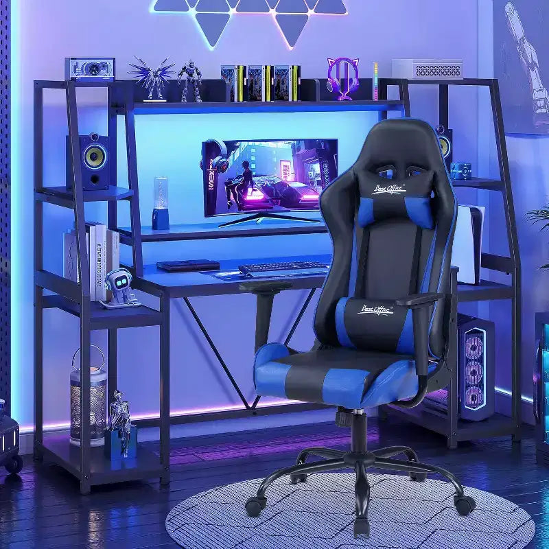 BestMassage Gaming Chair Office Chair with Lumbar Support Headrest Armrests and Rolling Swivel Computer Chair for PC Gamer