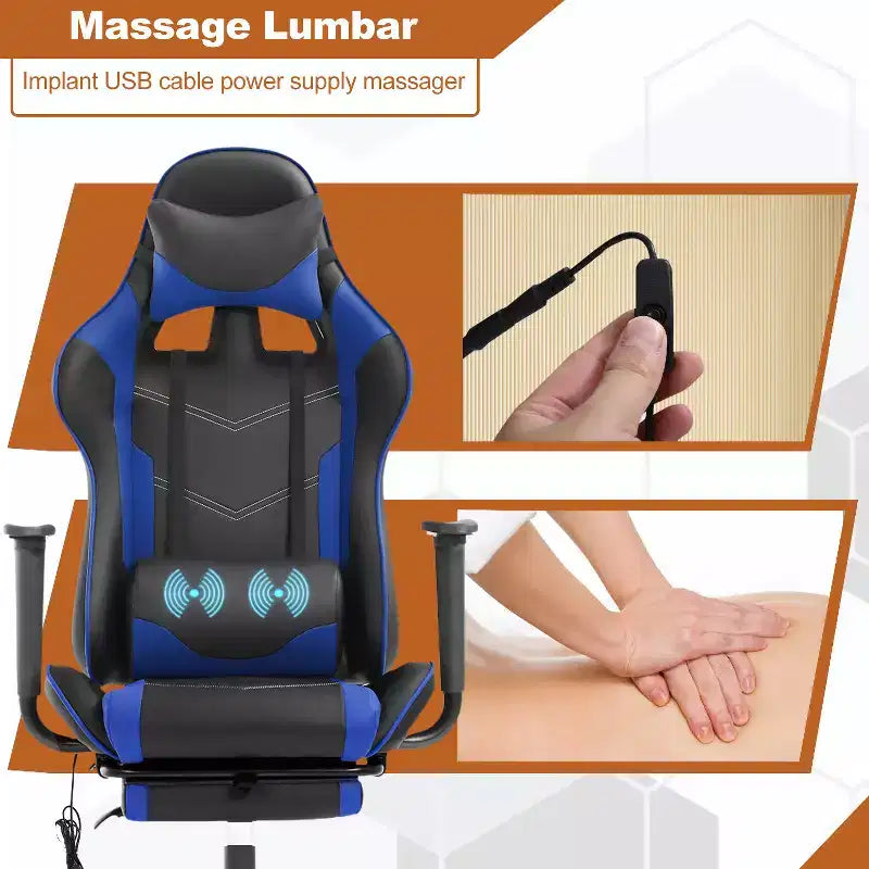 BestMassage Racing Gaming Chair Office Massage Chair with Massage Function Lumbar Support PU Leather for Adult