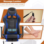 BestMassage Racing Gaming Chair Office Massage Chair with Massage Function Lumbar Support PU Leather for Adult