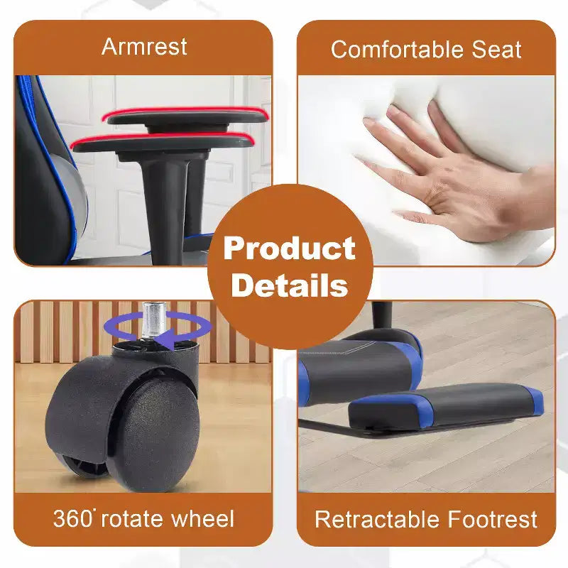 BestMassage Racing Gaming Chair Office Massage Chair with Massage Function Lumbar Support PU Leather for Adult