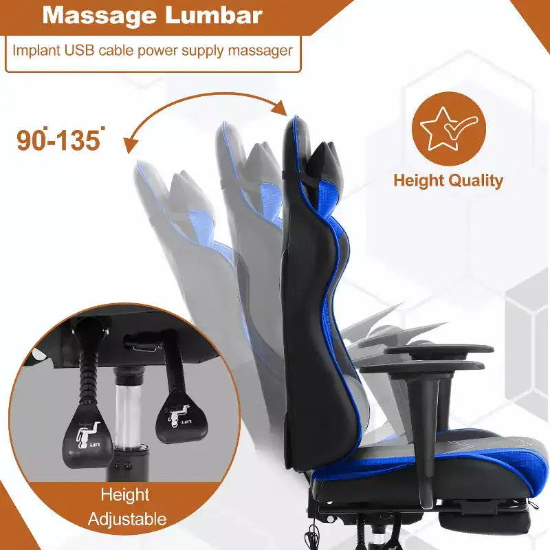 BestMassage Racing Gaming Chair Office Massage Chair with Massage Function Lumbar Support PU Leather for Adult