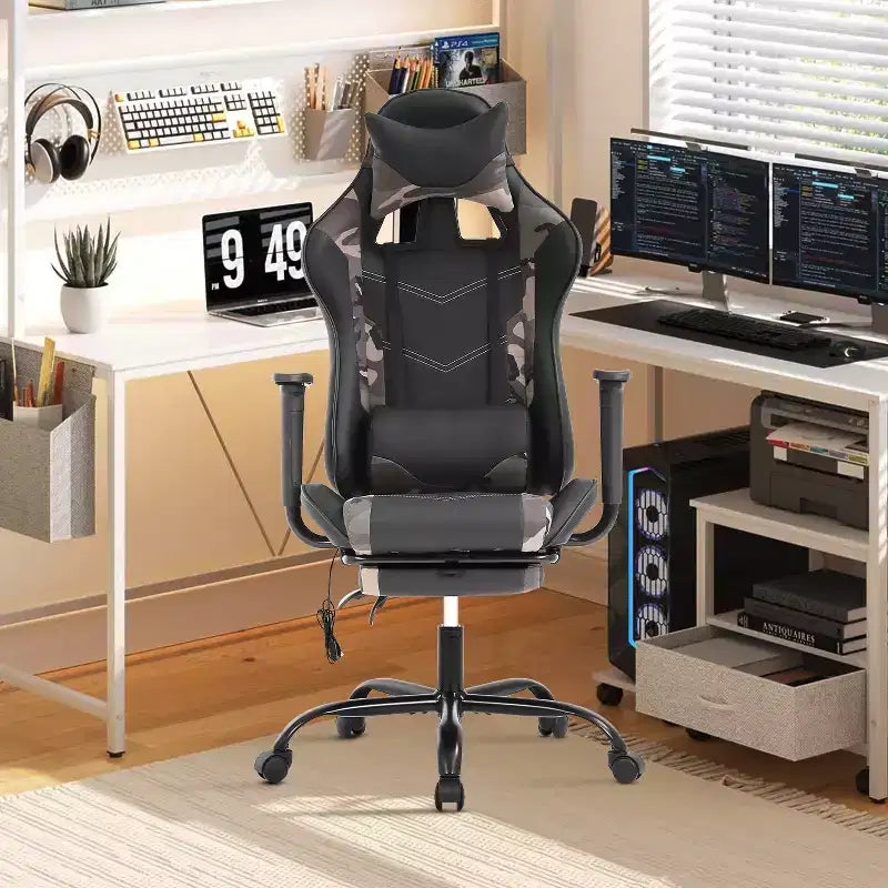 BestMassage Racing Gaming Chair Office Massage Chair with Massage Function Lumbar Support PU Leather for Adult