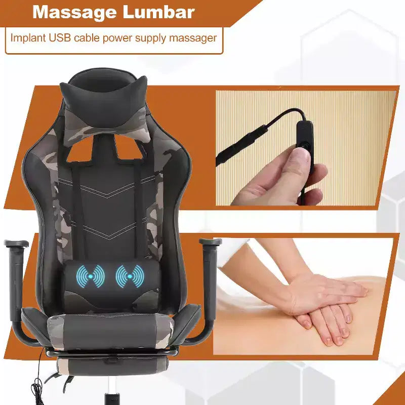 BestMassage Racing Gaming Chair Office Massage Chair with Massage Function Lumbar Support PU Leather for Adult