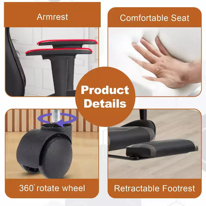 BestMassage Racing Gaming Chair Office Massage Chair with Massage Function Lumbar Support PU Leather for Adult