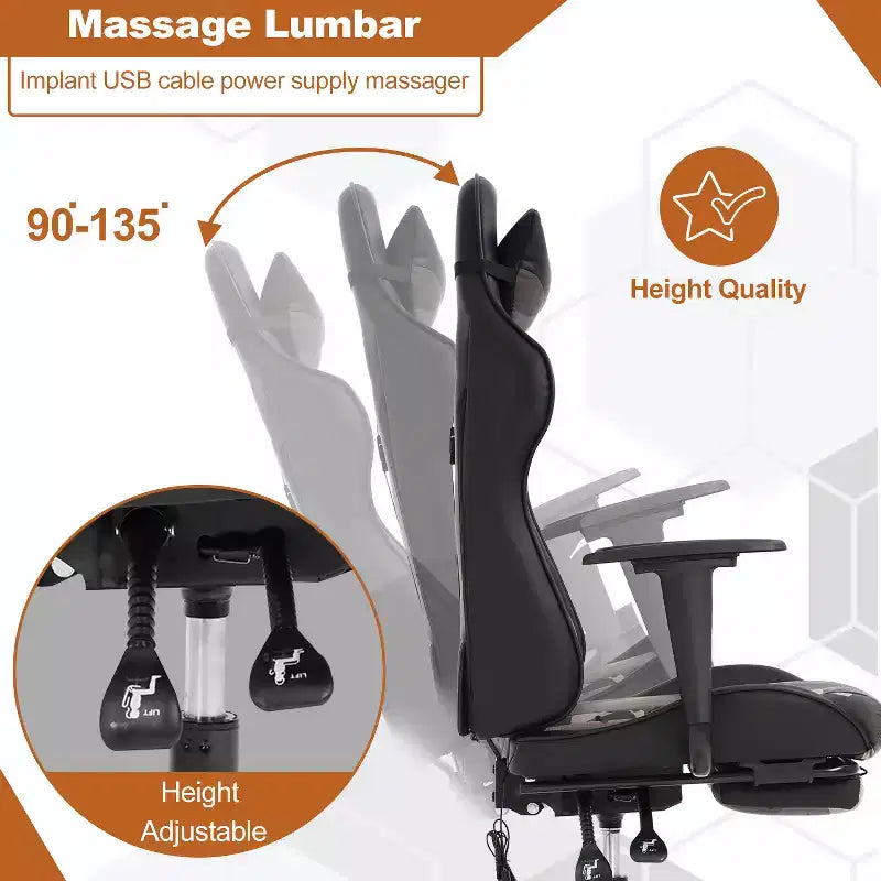 BestMassage Racing Gaming Chair Office Massage Chair with Massage Function Lumbar Support PU Leather for Adult