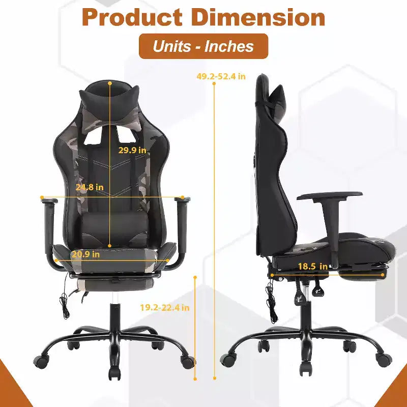 BestMassage Racing Gaming Chair Office Massage Chair with Massage Function Lumbar Support PU Leather for Adult