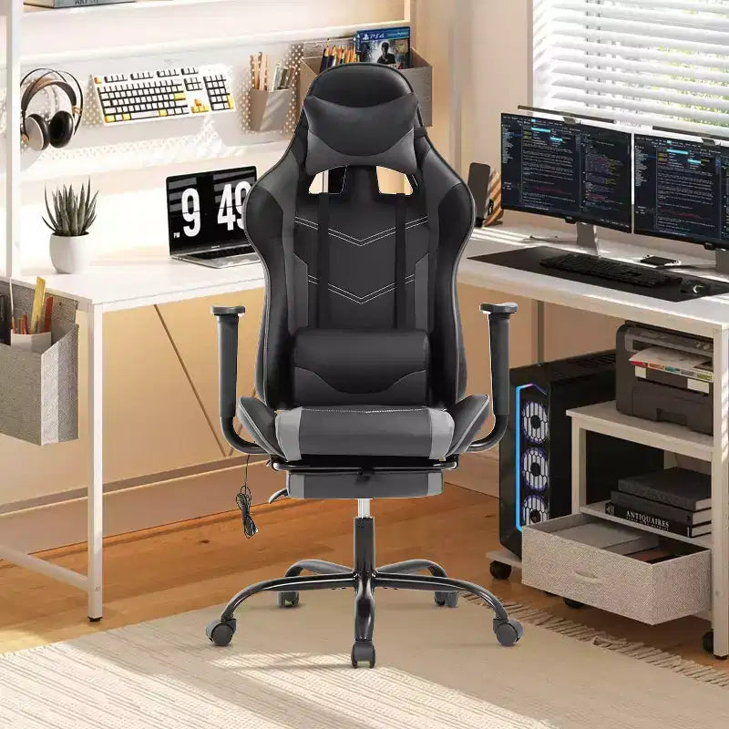 BestMassage Racing Gaming Chair Office Massage Chair with Massage Function Lumbar Support PU Leather for Adult