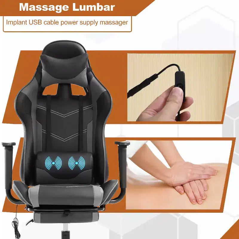 BestMassage Racing Gaming Chair Office Massage Chair with Massage Function Lumbar Support PU Leather for Adult