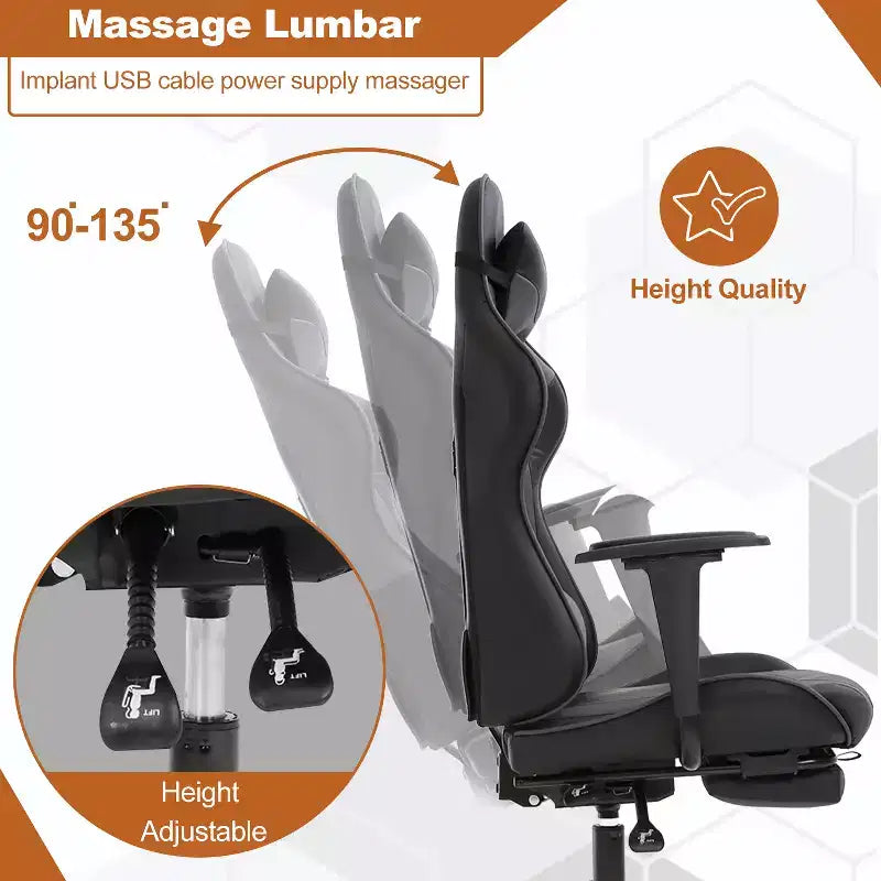 BestMassage Racing Gaming Chair Office Massage Chair with Massage Function Lumbar Support PU Leather for Adult