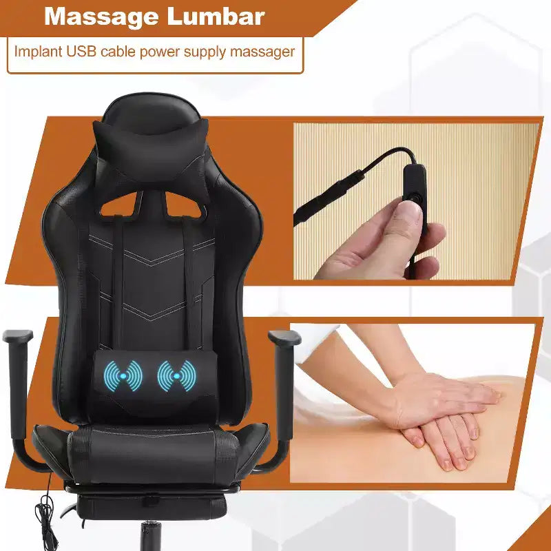 BestMassage Racing Gaming Chair Office Massage Chair with Massage Function Lumbar Support PU Leather for Adult