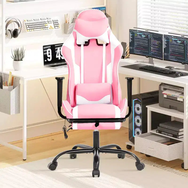 BestMassage Racing Gaming Chair Office Massage Chair with Massage Function Lumbar Support PU Leather for Adult