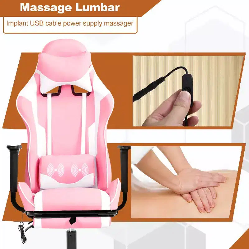 BestMassage Racing Gaming Chair Office Massage Chair with Massage Function Lumbar Support PU Leather for Adult