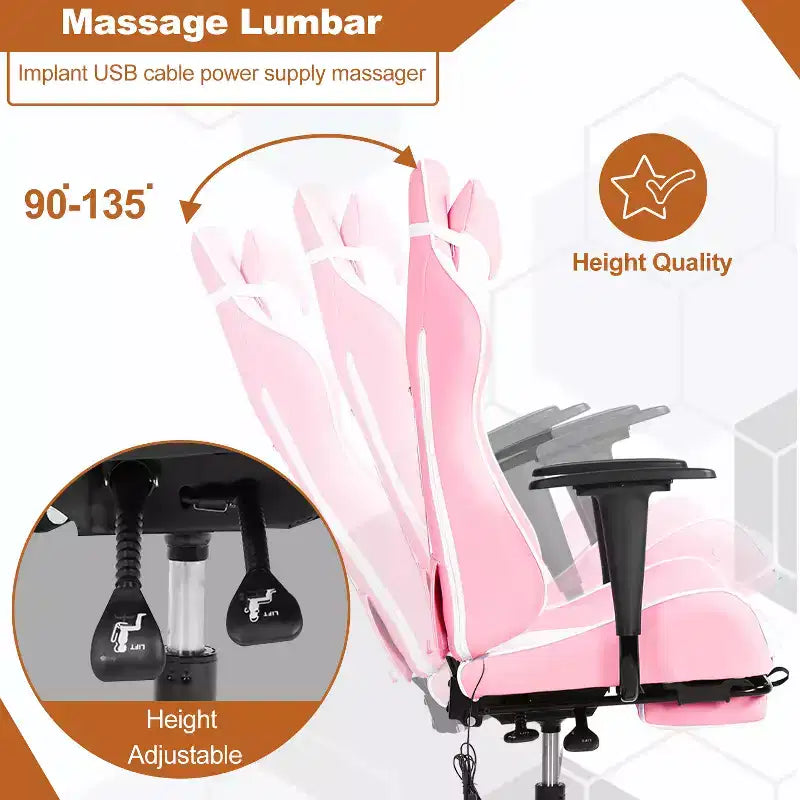 BestMassage Racing Gaming Chair Office Massage Chair with Massage Function Lumbar Support PU Leather for Adult