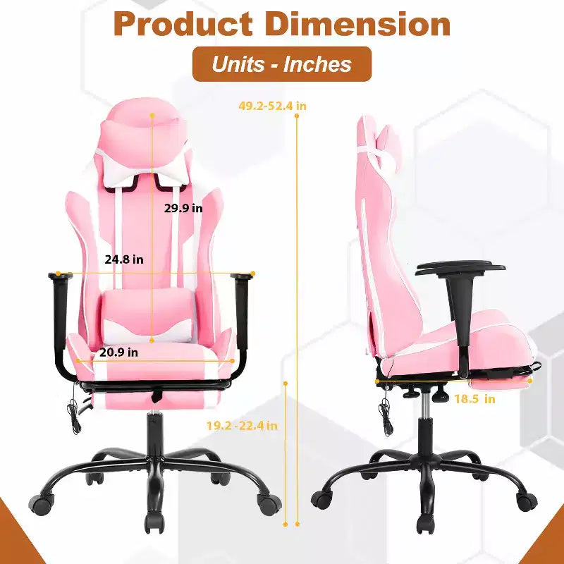 BestMassage Racing Gaming Chair Office Massage Chair with Massage Function Lumbar Support PU Leather for Adult