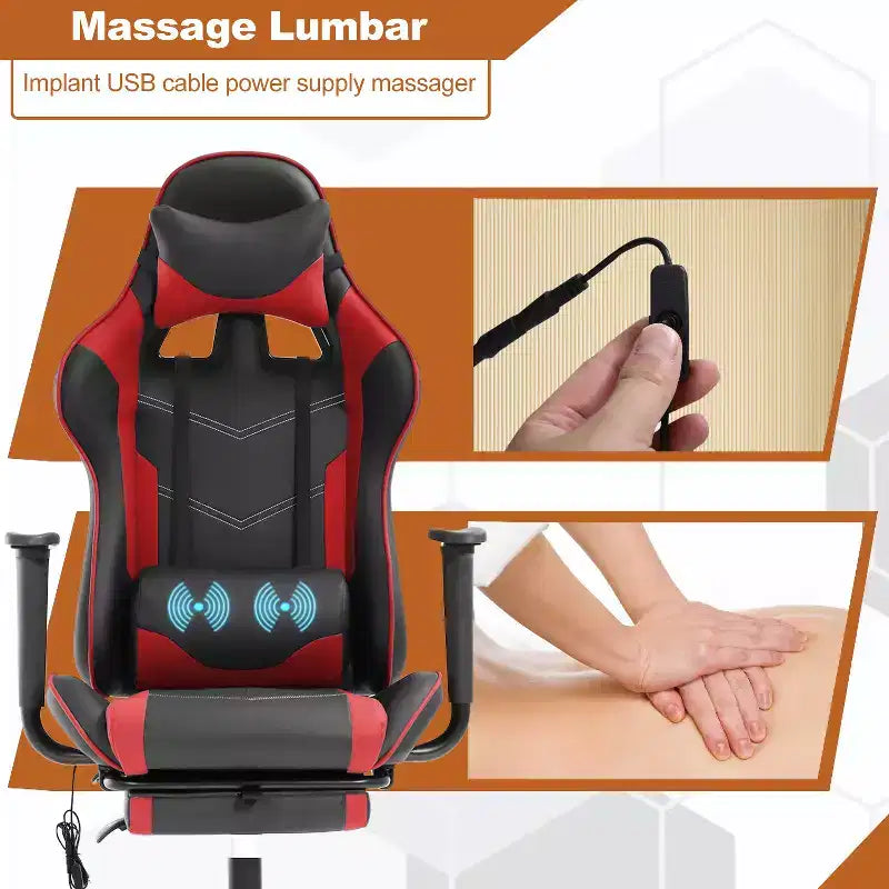 BestMassage Racing Gaming Chair Office Massage Chair with Massage Function Lumbar Support PU Leather for Adult