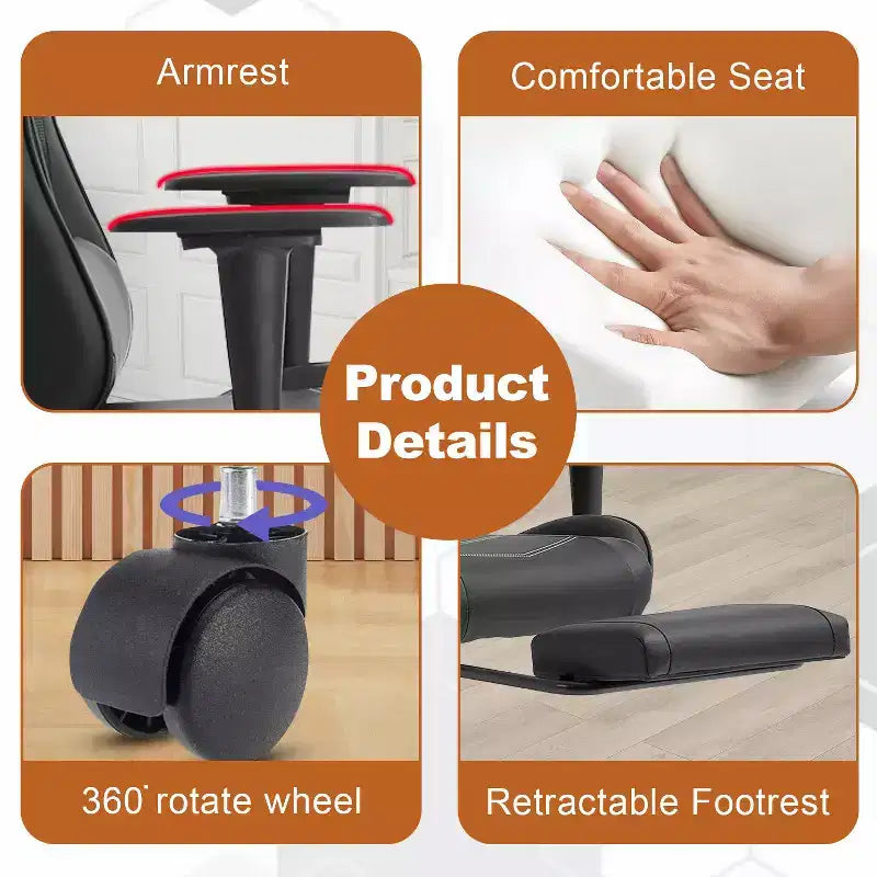 BestMassage Racing Gaming Chair Office Massage Chair with Massage Function Lumbar Support PU Leather for Adult