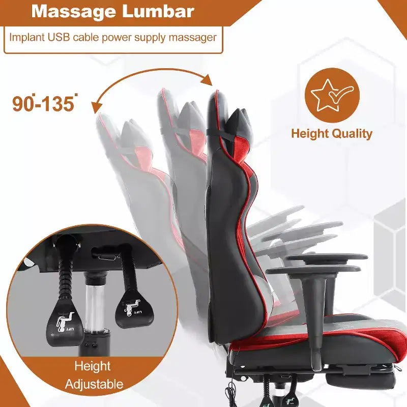 BestMassage Racing Gaming Chair Office Massage Chair with Massage Function Lumbar Support PU Leather for Adult